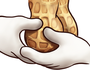 Two hands performing testicular cancer screen from bottom